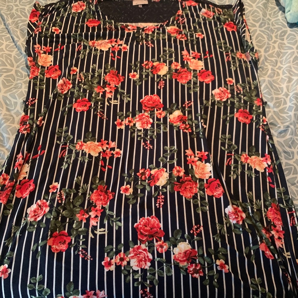 Midi Navy/Floral Stripe Dress